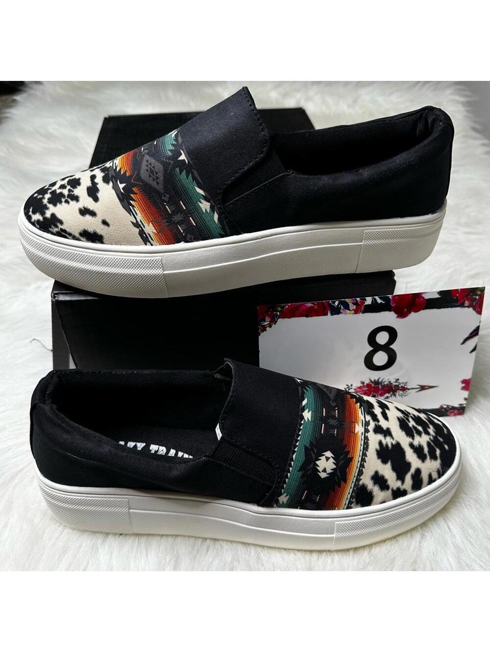 Crazy Train Size: 8 Cowhide Print Slip-On Sneaker Shoes